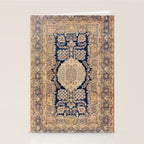 Antique Persian Navy Blue & Gold Beige Kerman Rug Print Stationery Card Gallery Image 2