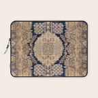 Antique Persian Navy Blue & Gold Beige Kerman Rug Print Laptop Sleeve Gallery Image 1
