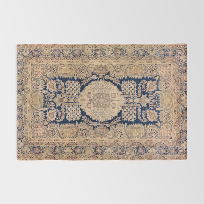 Antique Persian Navy Blue & Gold Beige Kerman Rug Print Rug Gallery Image 2