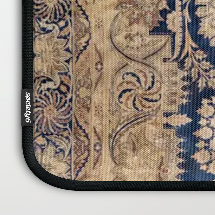 Antique Persian Navy Blue & Gold Beige Kerman Rug Print Laptop Sleeve Gallery Image 3