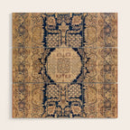 Antique Persian Navy Blue & Gold Beige Kerman Rug Print Wood Wall Art Gallery Image 1