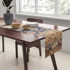 Antique Persian Navy Blue & Gold Beige Kerman Rug Print Table Runner Gallery Image 2