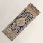 Antique Persian Navy Blue & Gold Beige Kerman Rug Print Yoga Mat Gallery Image 1