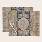 Antique Persian Navy Blue & Gold Beige Kerman Rug Print Placemat Gallery Image 1
