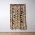 Antique Persian Navy Blue & Gold Beige Kerman Rug Print Window Curtain Gallery Image 3