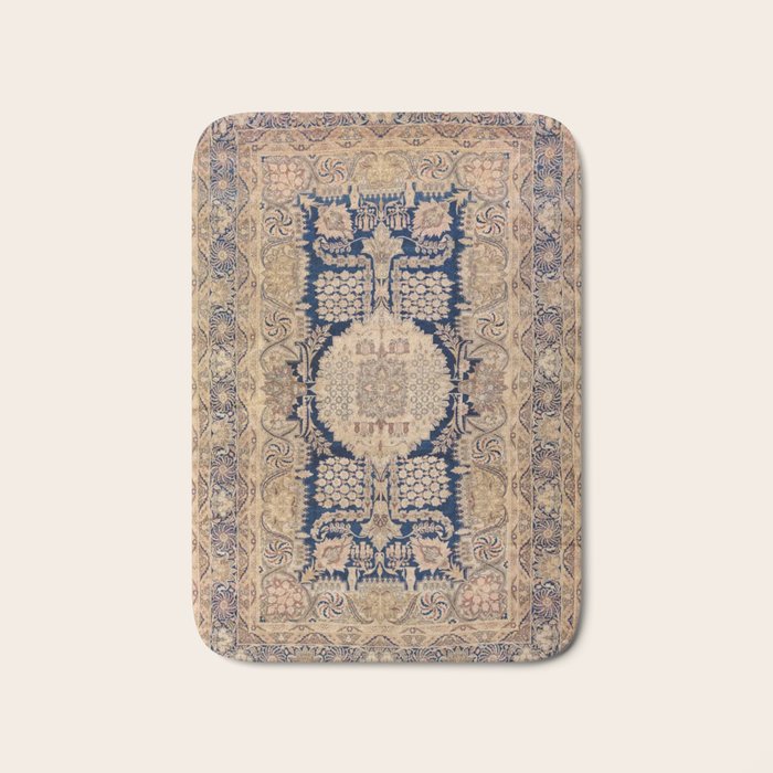 Antique Persian Navy Blue & Gold Beige Kerman Rug Print Bath Mat Gallery Image 1