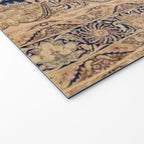 Antique Persian Navy Blue & Gold Beige Kerman Rug Print Welcome Mat Gallery Image 2