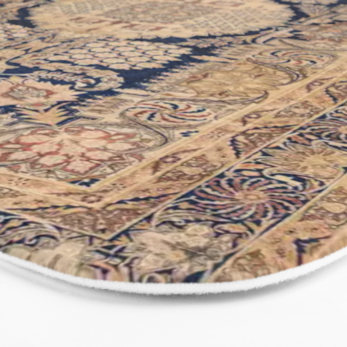 Antique Persian Navy Blue & Gold Beige Kerman Rug Print Bath Mat Gallery Image 3