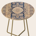 Antique Persian Navy Blue & Gold Beige Kerman Rug Print Side Table Gallery Image 2