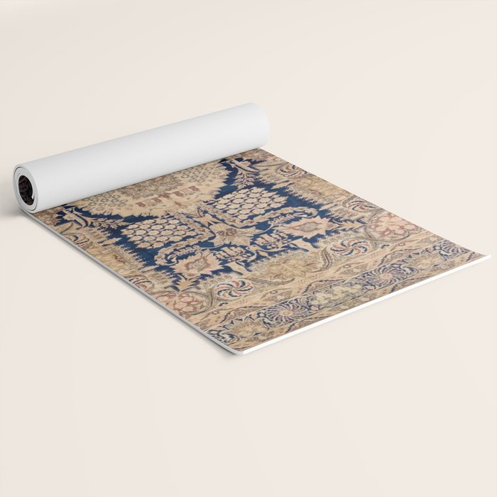 Antique Persian Navy Blue & Gold Beige Kerman Rug Print Yoga Mat Gallery Image 2