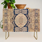Antique Persian Navy Blue & Gold Beige Kerman Rug Print Credenza Gallery Image 1