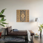 Antique Persian Navy Blue & Gold Beige Kerman Rug Print Wood Wall Art Gallery Image 2