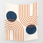 Mid Century Modern Geometric 195 in Navy Blue Orange Wall Tapestry Gallery Image 4
