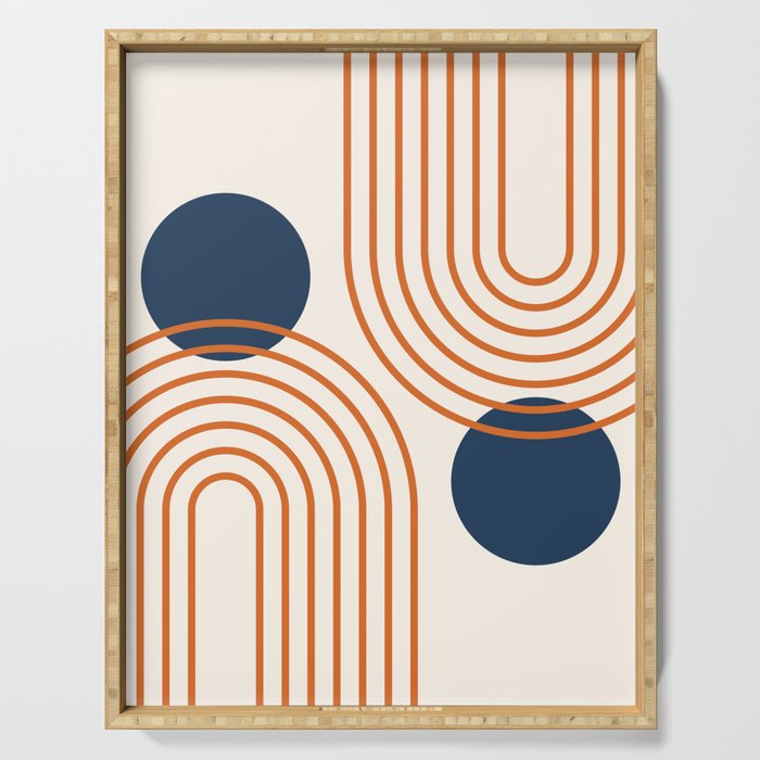 Mid Century Modern Geometric 195 in Navy Blue Orange Serving Tray Gallery Image 1