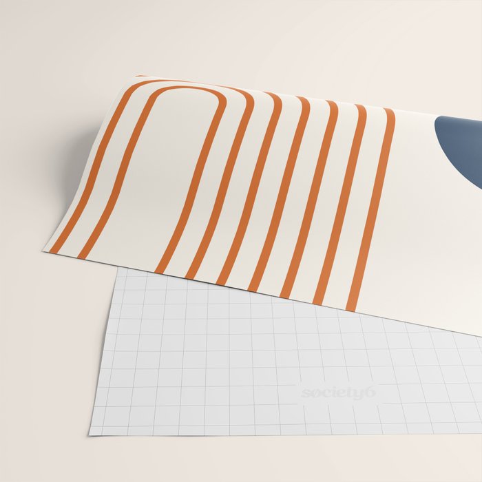 Mid Century Modern Geometric 195 in Navy Blue Orange Wrapping Paper Gallery Image 2