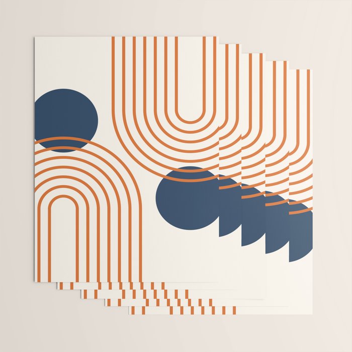Mid Century Modern Geometric 195 in Navy Blue Orange Wrapping Paper Gallery Image 3