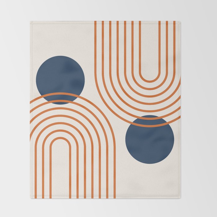 Mid Century Modern Geometric 195 in Navy Blue Orange Throw Blanket Gallery Image 2