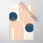 Mid Century Modern Geometric 195 in Navy Blue Orange Wrapping Paper Gallery Image 1