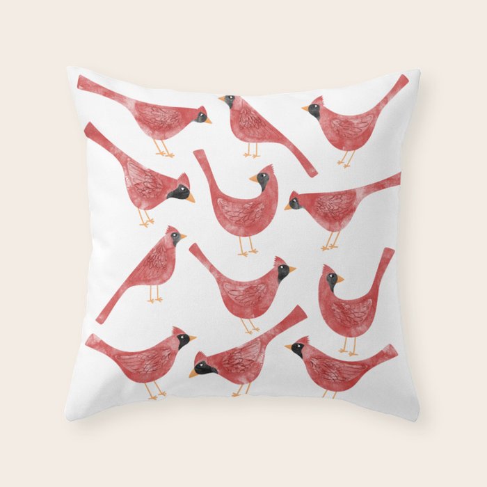 Red  Cardinal Birds Throw Pillow Gallery Image 1
