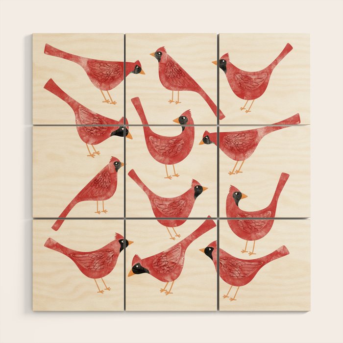 Red  Cardinal Birds Wood Wall Art Gallery Image 1