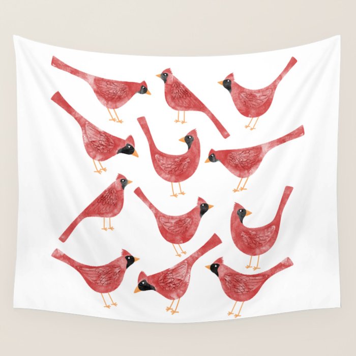 Red  Cardinal Birds Wall Tapestry Gallery Image 1