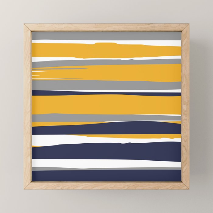 Stripes Abstract, Yellow, Grey, Navy Mini Art Print Gallery Image 1