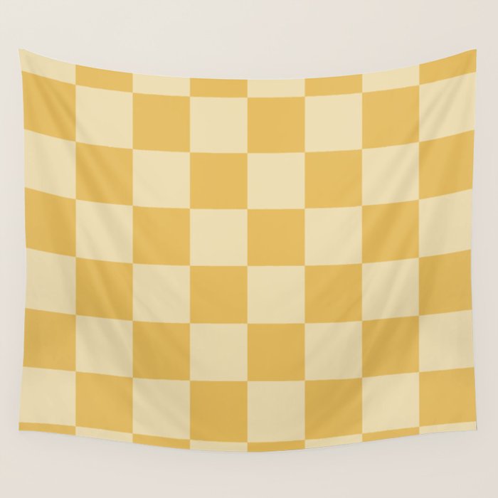 Checkerboard Check Geometric Checked Pattern in Double Mustard Wall Tapestry Gallery Image 1