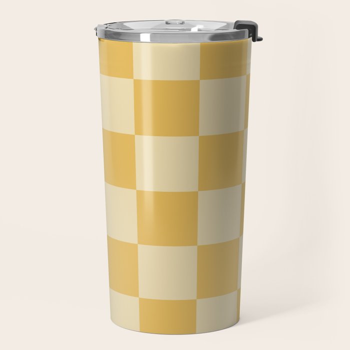 Checkerboard Check Geometric Checked Pattern in Double Mustard Travel Mug Gallery Image 2