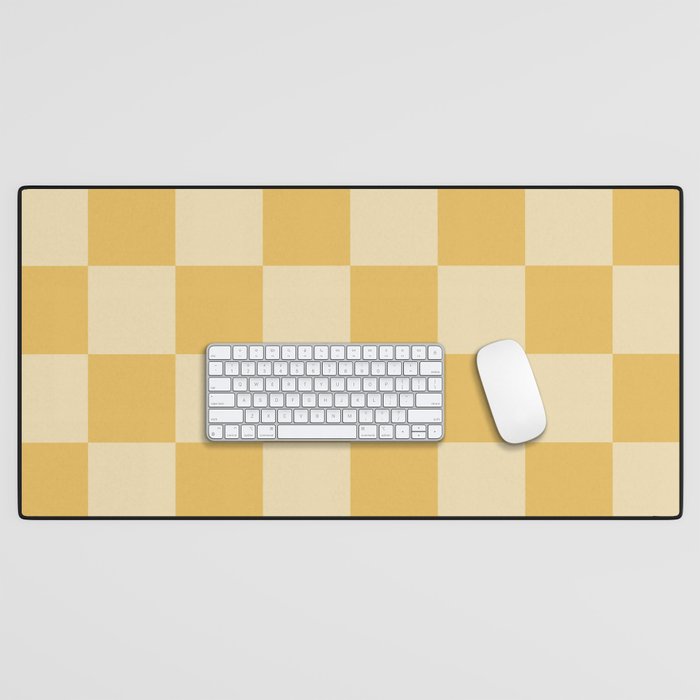 Checkerboard Check Geometric Checked Pattern in Double Mustard Desk Mat Gallery Image 1