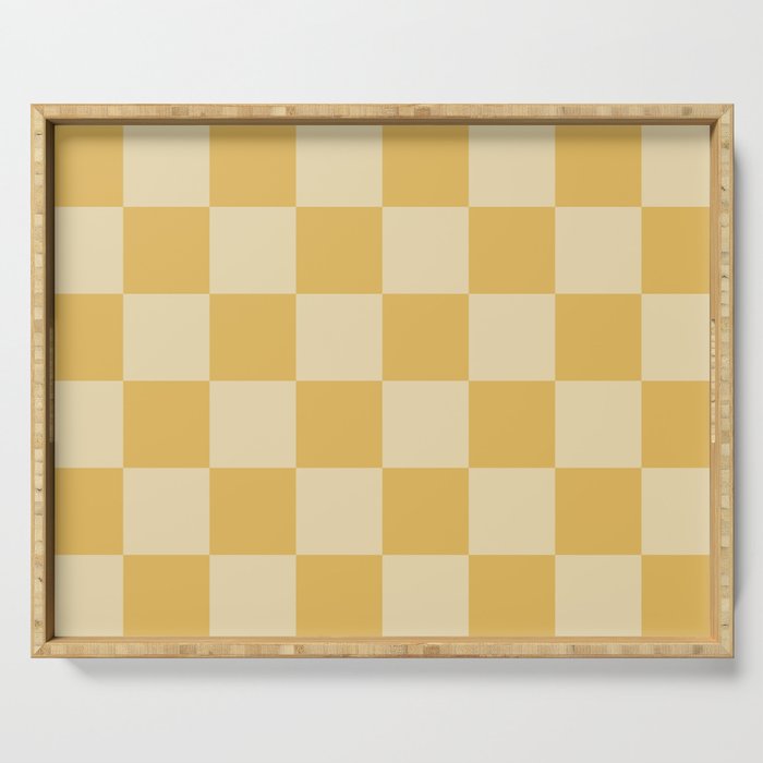 Checkerboard Check Geometric Checked Pattern in Double Mustard Serving Tray Gallery Image 1