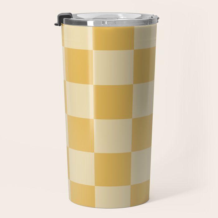 Checkerboard Check Geometric Checked Pattern in Double Mustard Travel Mug Gallery Image 3