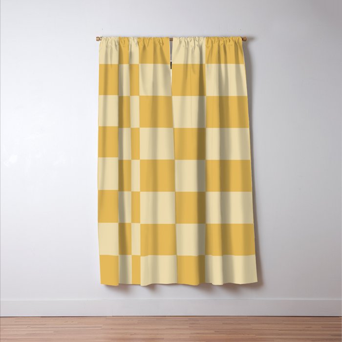 Checkerboard Check Geometric Checked Pattern in Double Mustard Window Curtain Gallery Image 3