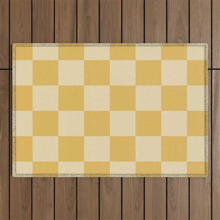 Checkerboard Check Geometric Checked Pattern in Double Mustard Outdoor Rug Gallery Image 1
