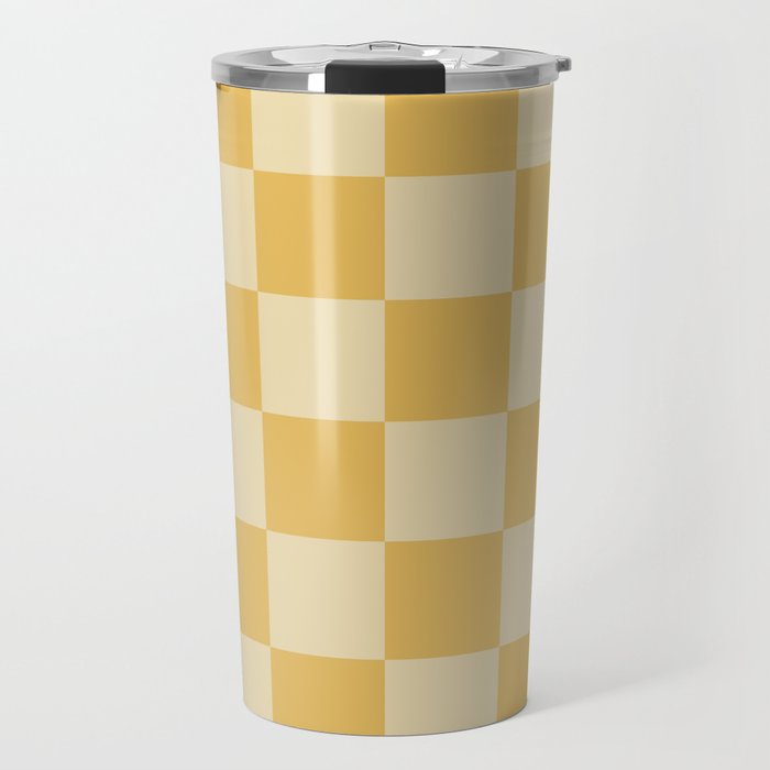 Checkerboard Check Geometric Checked Pattern in Double Mustard Travel Mug Gallery Image 1