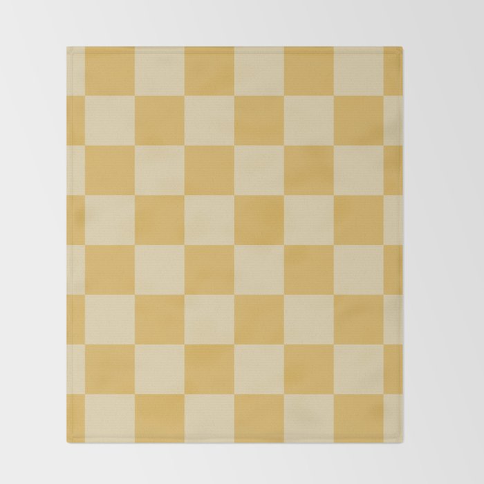 Checkerboard Check Geometric Checked Pattern in Double Mustard Throw Blanket Gallery Image 2