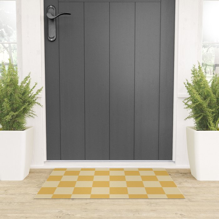 Checkerboard Check Geometric Checked Pattern in Double Mustard Welcome Mat Gallery Image 3