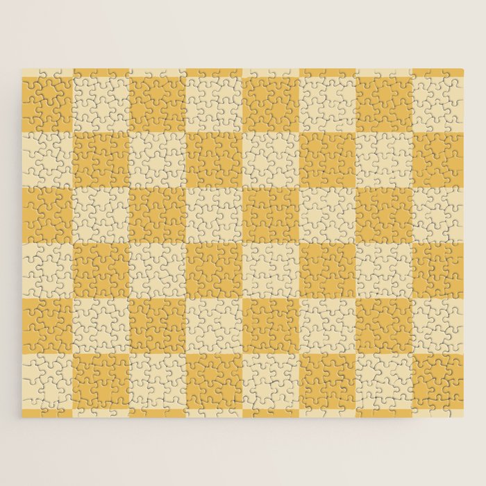 Checkerboard Check Geometric Checked Pattern in Double Mustard Jigsaw Puzzle Gallery Image 1
