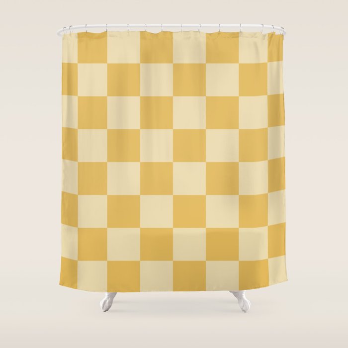 Checkerboard Check Geometric Checked Pattern in Double Mustard Shower Curtain Gallery Image 1