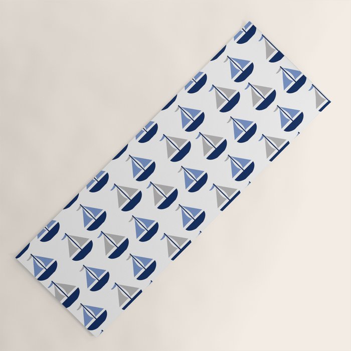 Nautical Sailboat Navy Blue Gray  Yoga Mat Gallery Image 1
