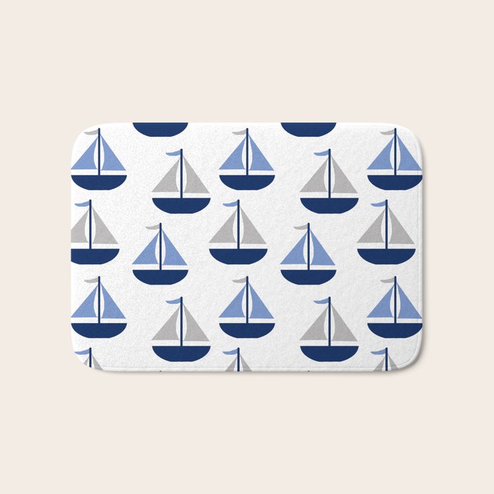 Nautical Sailboat Navy Blue Gray  Bath Mat Gallery Image 1