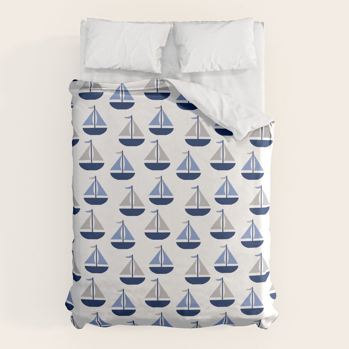 Nautical Sailboat Navy Blue Gray  Duvet Cover