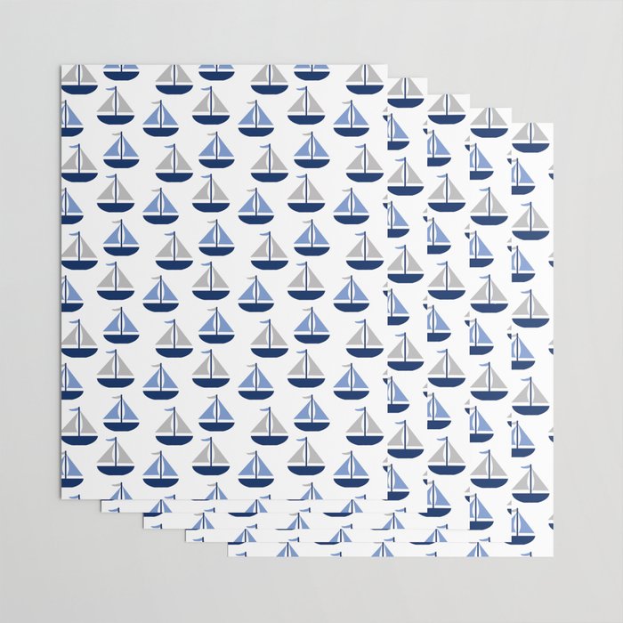 Nautical Sailboat Navy Blue Gray  Wrapping Paper Gallery Image 3