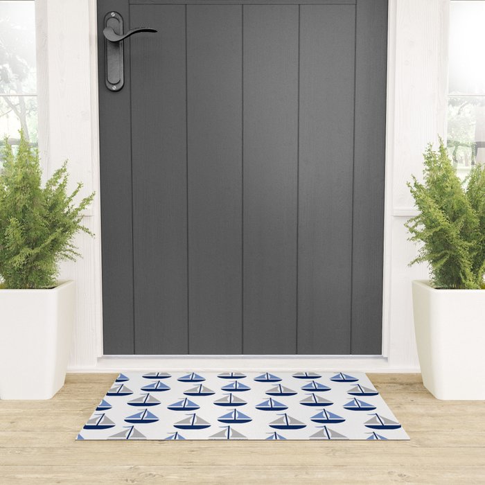 Nautical Sailboat Navy Blue Gray  Welcome Mat Gallery Image 3