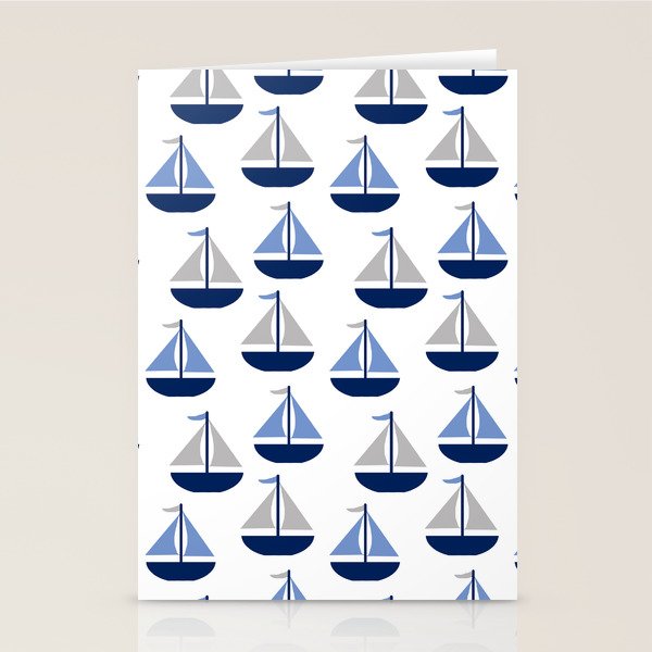 Nautical Sailboat Navy Blue Gray  Stationery Card Gallery Image 1