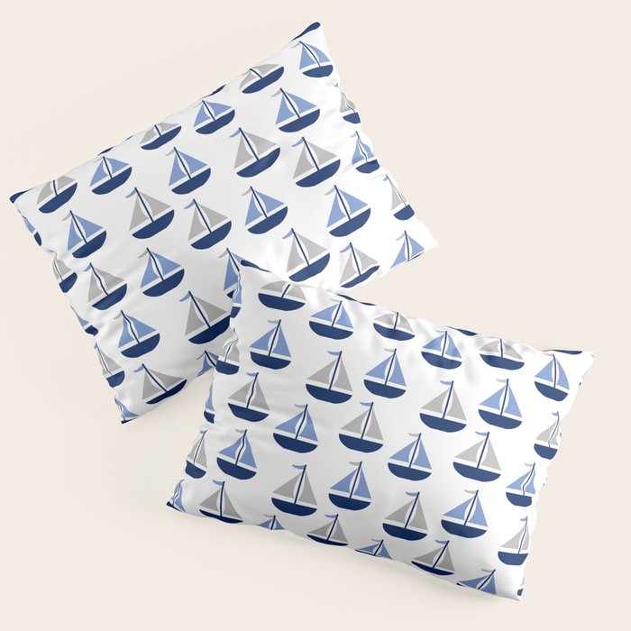 Nautical Sailboat Navy Blue Gray  Pillow Sham Gallery Image 1