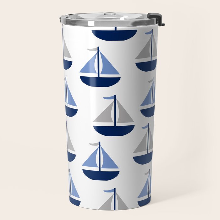 Nautical Sailboat Navy Blue Gray  Travel Mug Gallery Image 2