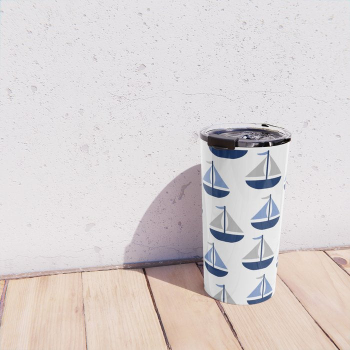 Nautical Sailboat Navy Blue Gray  Travel Mug Gallery Image 4