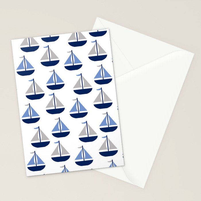 Nautical Sailboat Navy Blue Gray  Stationery Card Gallery Image 2