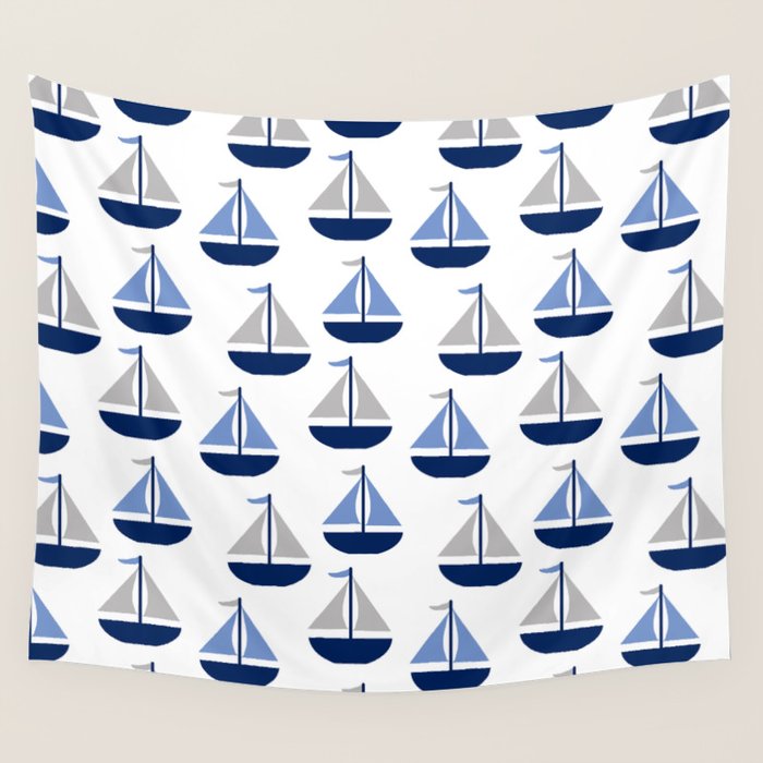 Nautical Sailboat Navy Blue Gray  Wall Tapestry