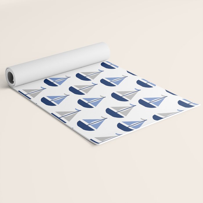 Nautical Sailboat Navy Blue Gray  Yoga Mat Gallery Image 2